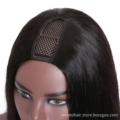 Natural Virgin Brazilian No Lace U Part Wig Human Hair For Black Women,Wholesale Raw Indian Body Wave U Part Guangzhou Wigs